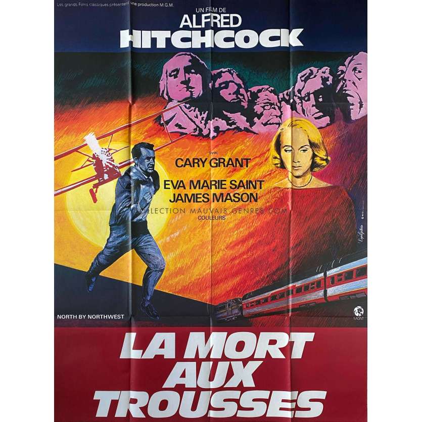 LA MORT AUX TROUSSES Affiche de cinéma française- 120x160 cm. - 1959/R1980 - Cary Grant, Alfred Hitchcock