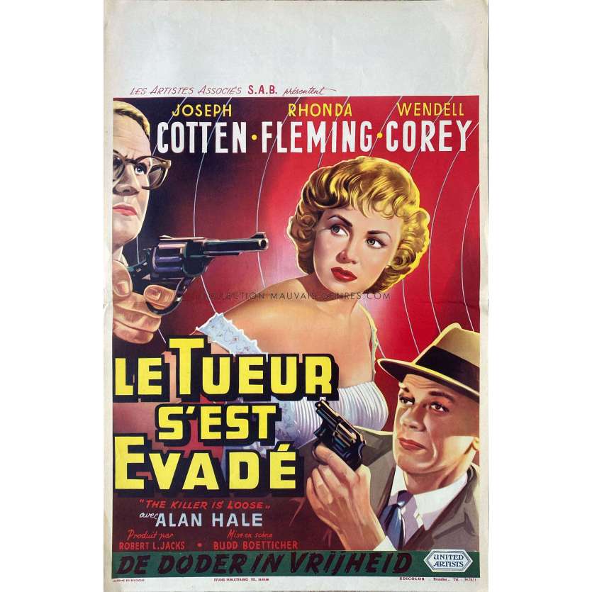 LE TUEUR S'EST EVADE Affiche de cinéma belge- 35x55 cm. - 1956 - Joseph Cotten, Budd Boetticher