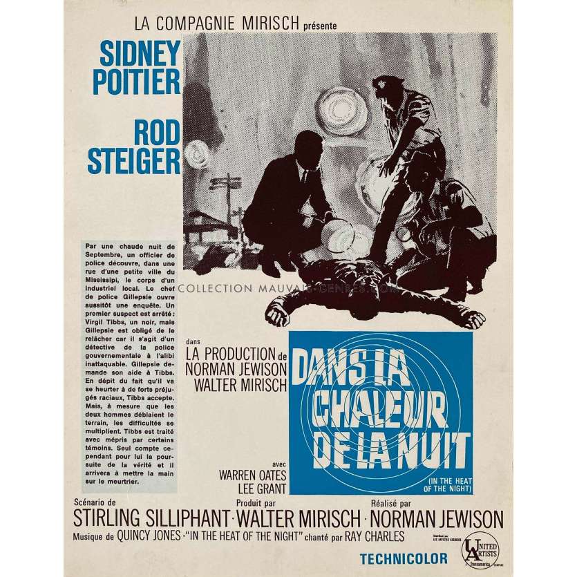 DANS LA CHALEUR DE LA NUIT Synopsis français 1p - 21x30 cm. - 1967 - Sidney Poitier, Norman Jewison