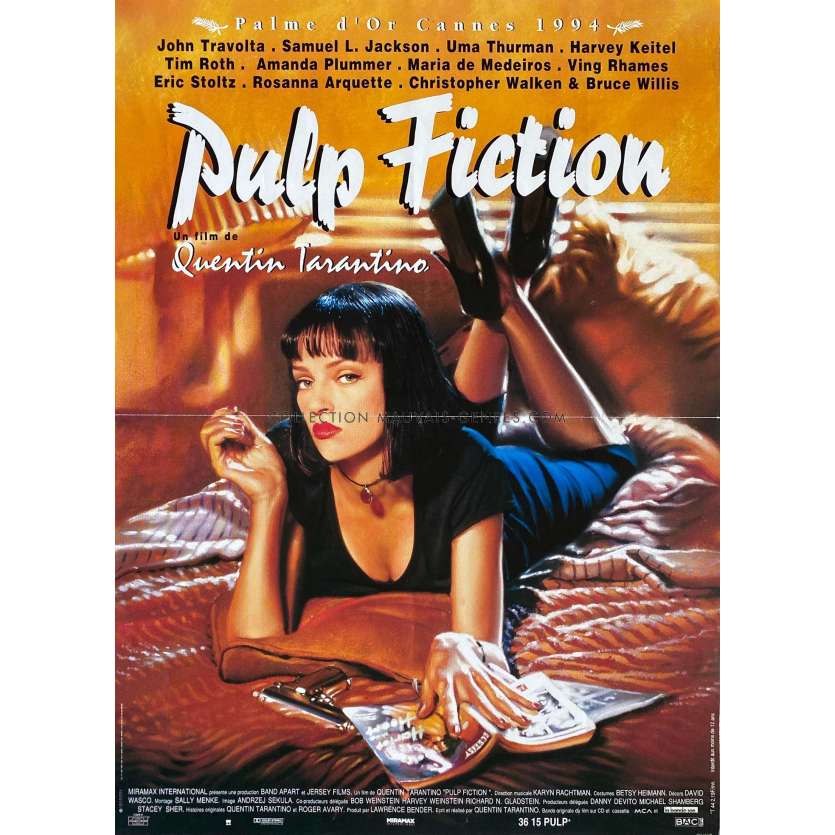 PULP FICTION Affiche de cinéma française 1ère Sortie - 40x54 cm. - 1994 - Uma Thurman, Quentin Tarantino