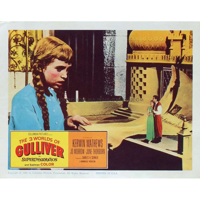 3 WORLDS OF GULLIVER US Lobby Card N4 11x14 - 1960 - Ray Harryhausen, Kerwin Mathews
