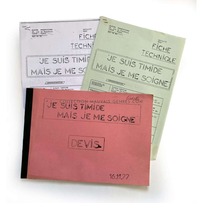 I'M SHY BUT I'LL HEAL Production Documents- 9x12 in. - 1978 - Aldo Maccione, Pierre Richard
