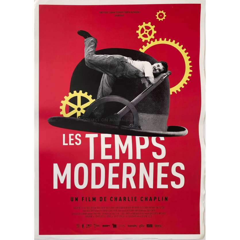 MODERN TIMES Movie Poster Red Style - 15x21 in. - 1936/R2019 - Paulette Goddard, Charles Chaplin