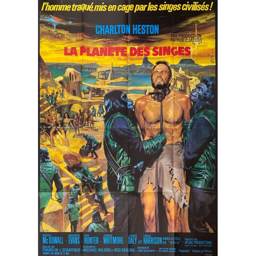 LA PLANETE DES SINGES Affiche de film 1ère sortie- 120x160 cm. - 1968 - Charlton Heston, Franklin J. Schaffner