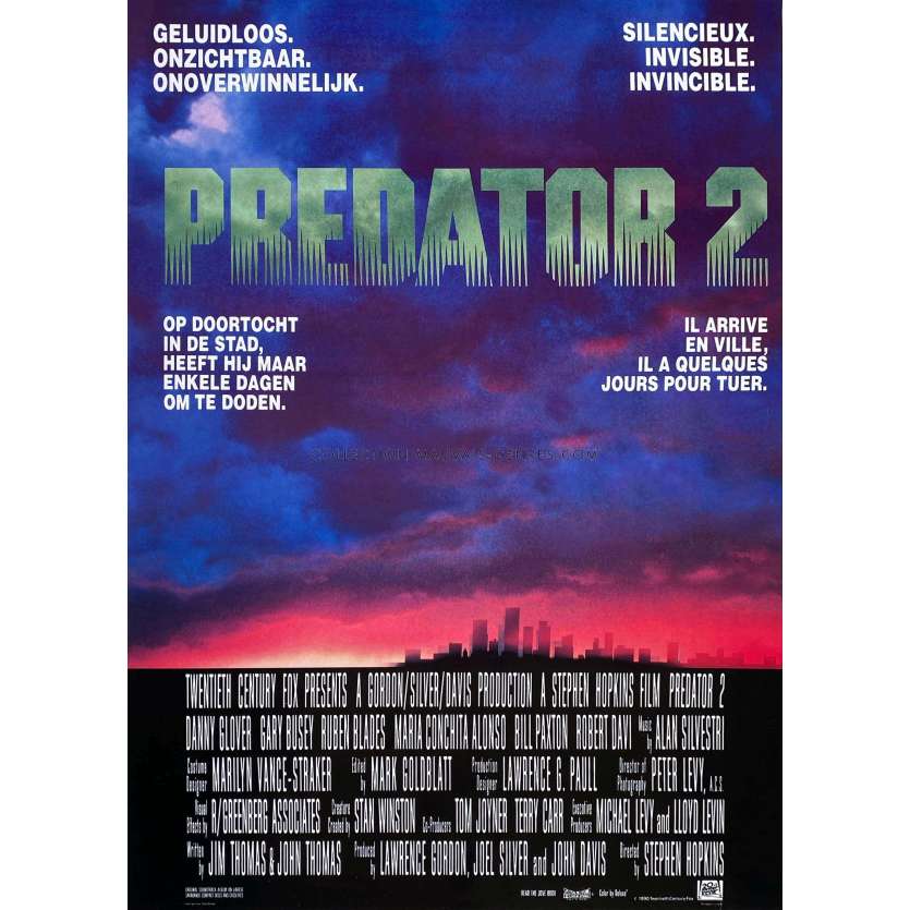 PREDATOR 2 Affiche de film- 35x55 cm. - 1990 - Danny Glover, Stephen Hopkins