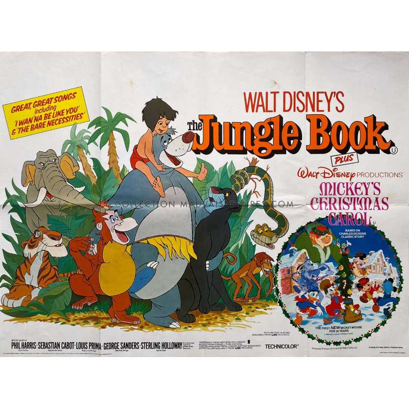 THE JUNGLE BOOK Movie Poster- 30x40 in. - 1967/R1973 - Louis Prima, Walt Disney