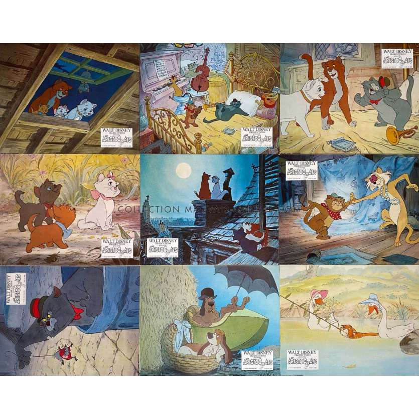THE ARISTOCATS Lobby Cards x9 - Jeu B - 10x12 in. - 1970 - Phil Harris, Walt Disney