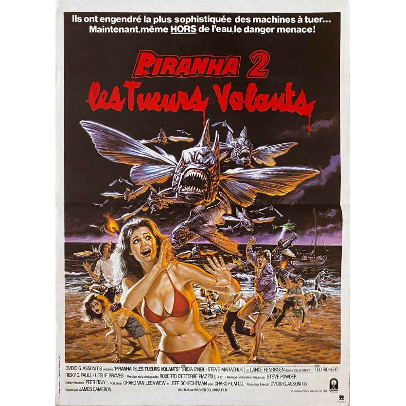 PIRANHA II French Movie Poster- 15x21 in. - 1981 - Lance Henriksen, James Cameron