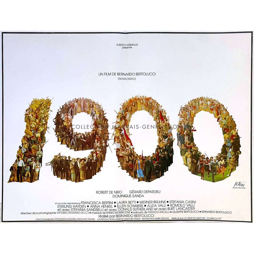 1900 French Movie Poster Mascii Style - 15x21 in. - 1976 - Robert de Niro, Bernardo Bertolucci