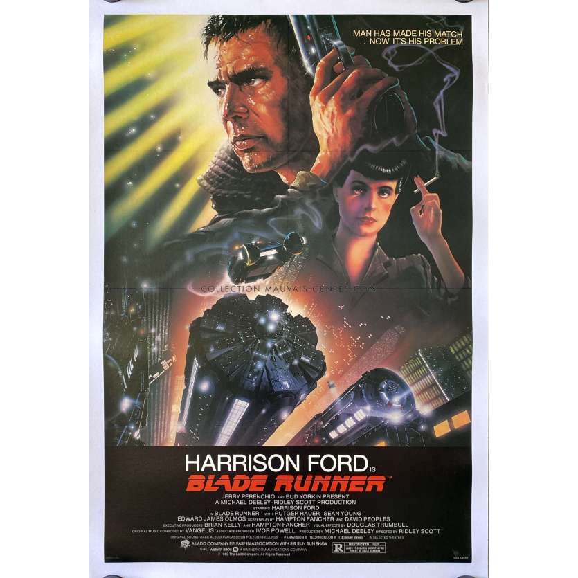 BLADE RUNNER Affiche de cinéma U.S entoilée, Studio Style - 69x104 cm. - 1982 - Harrison Ford, Ridley Scott