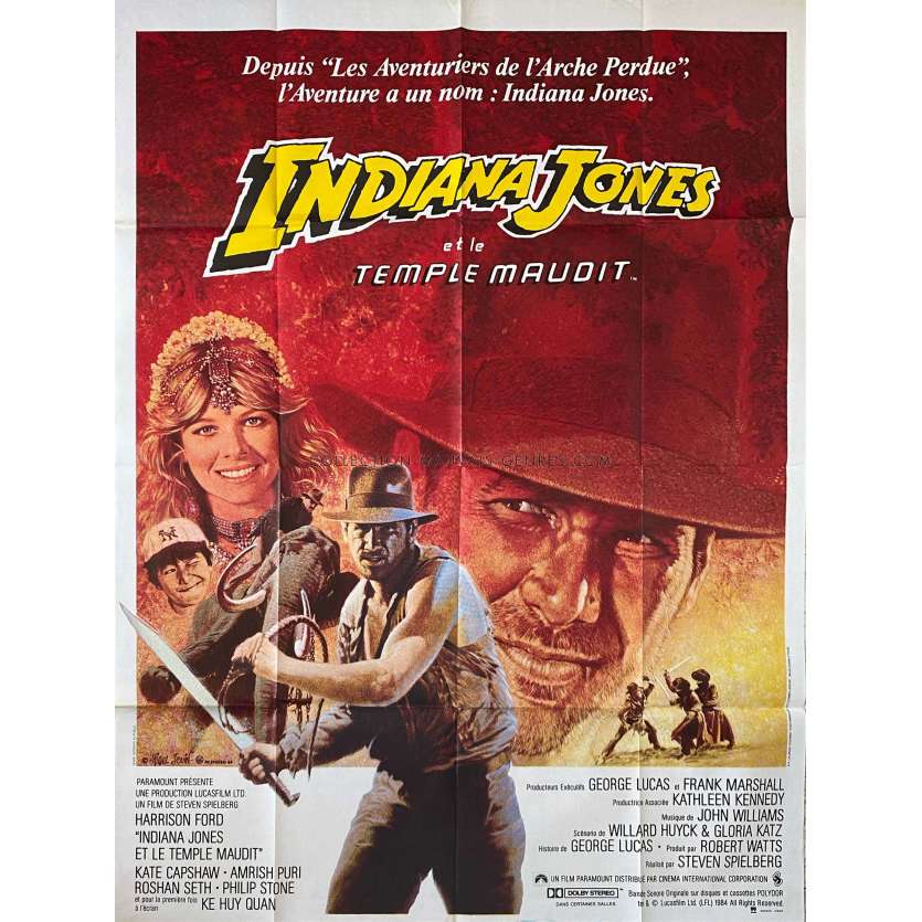INDIANA JONES AND THE TEMPLE OF DOOM French Movie Poster- 47x63 in. - 1984 - Harrison Ford, Steven Spielberg