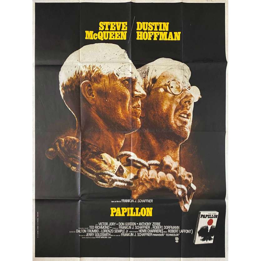 PAPILLON French Movie Poster- 47x63 in. - 1973 - Steve McQueen, Franklin J. Schaffner