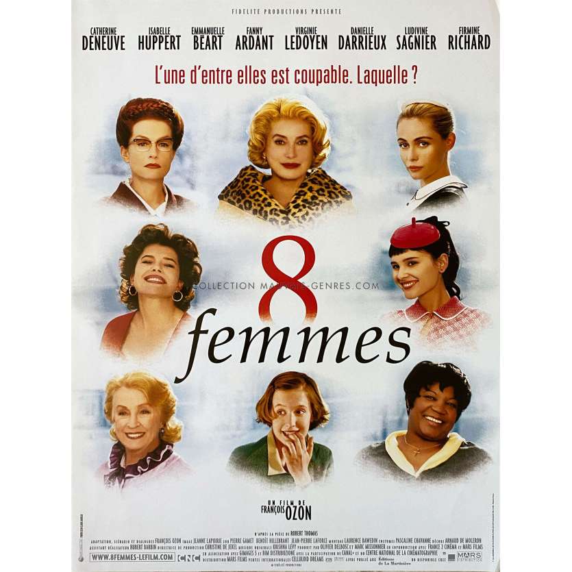 8 WOMENMovie Poster- 15x21 in. - 2002 - Fanny Ardant, François Ozon