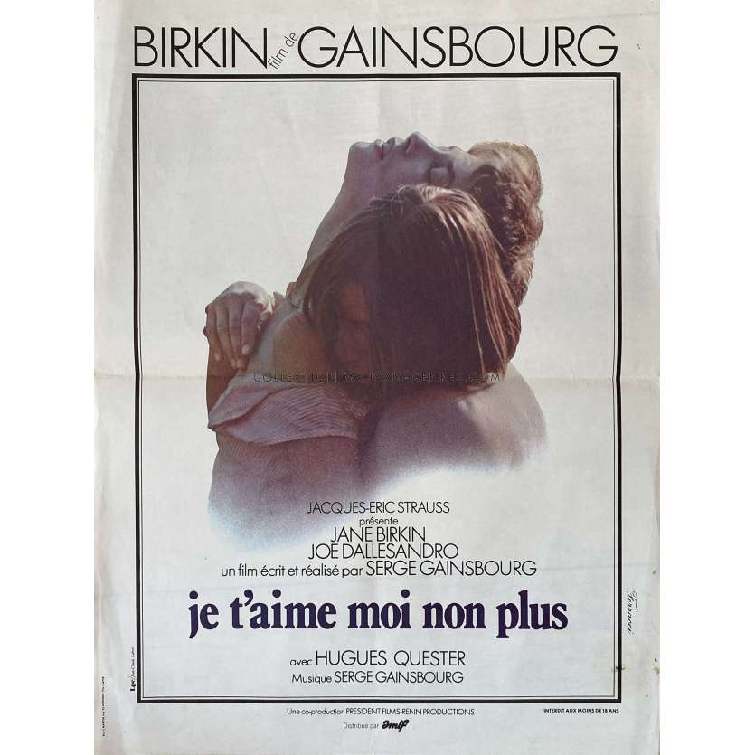 JE T'AIME MOI NON PLUS Affiche de film- 40x54 cm. - 1976 - Jane Birkin, Serge Gainsbourg