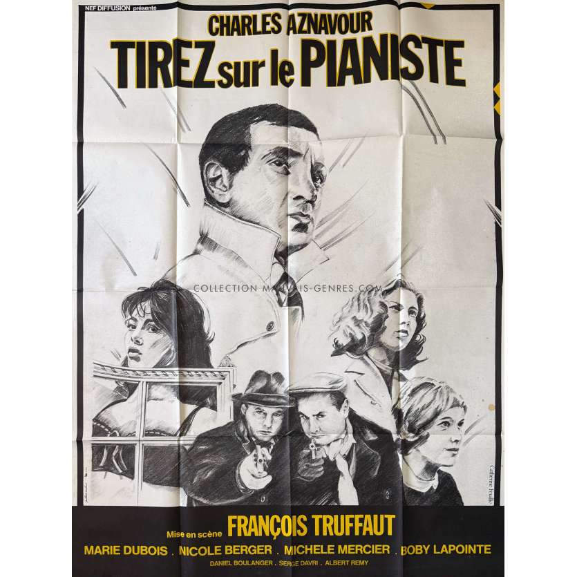 SHOOT THE PIANO PLAYER Original Movie Poster- 47x63 in. - 1960/R1970 - Charles Aznavour, François Truffaut