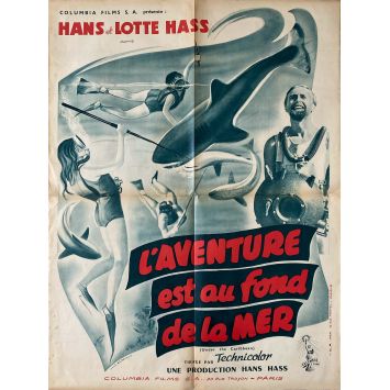 UNDER THE CARIBBEAN French Movie Poster- 23x32 in. - 1954 - Hans Hass, Heinrich Becker