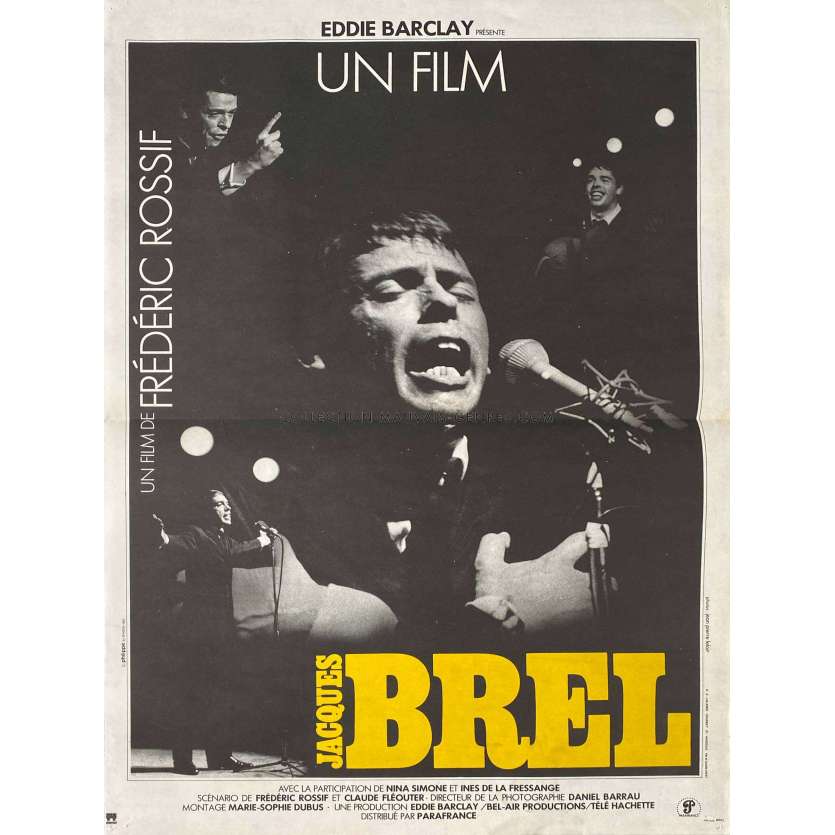 JACQUES BREL Original Movie Poster- 15x21 in. - 1982 - Jacques Brel, Frédéric Rossif
