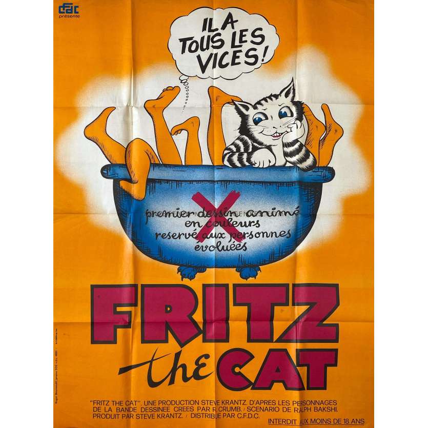 FRITZ THE CAT Affiche de film 1ère sortie - 120x160 cm. - 1972 - Robert Crumb, Ralph Bakshi