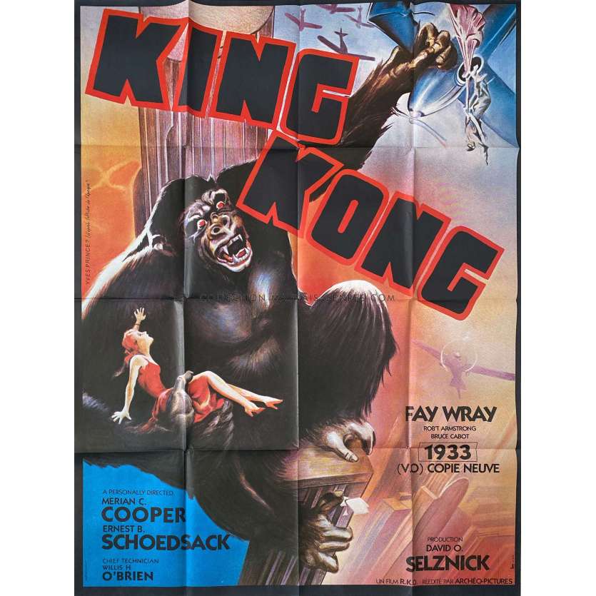KING KONG Affiche de film- 120x160 cm. - 1933/R1980 - Fay Wray, Merian C. Cooper