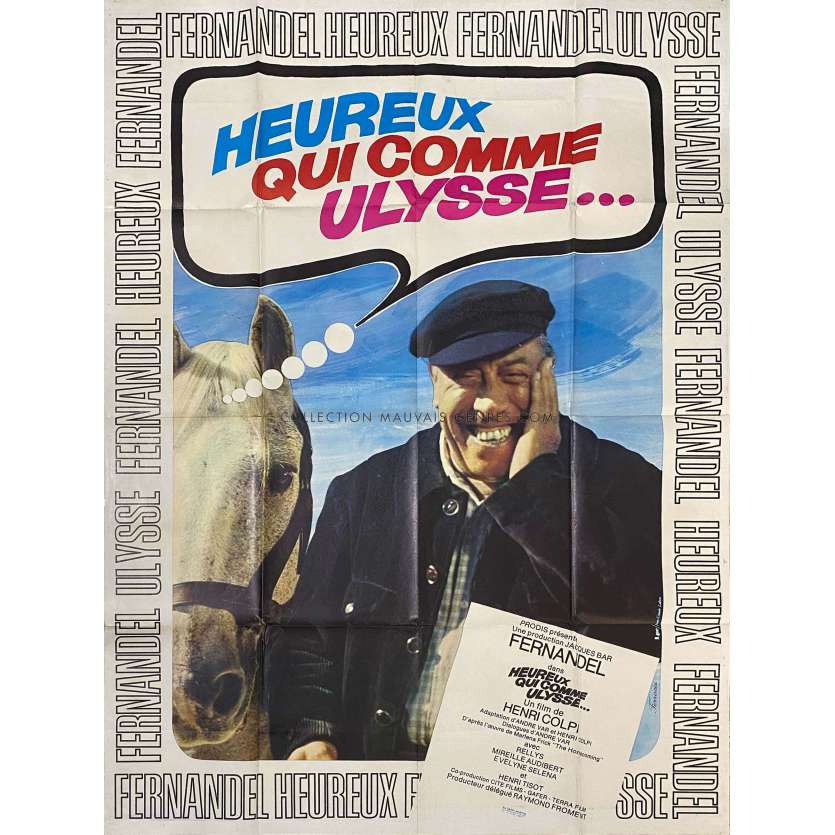 HEUREUX QUI COMME ULYSSE Original Movie Poster- 47x63 in. - 1970 - Fernandel, Henri Colpi