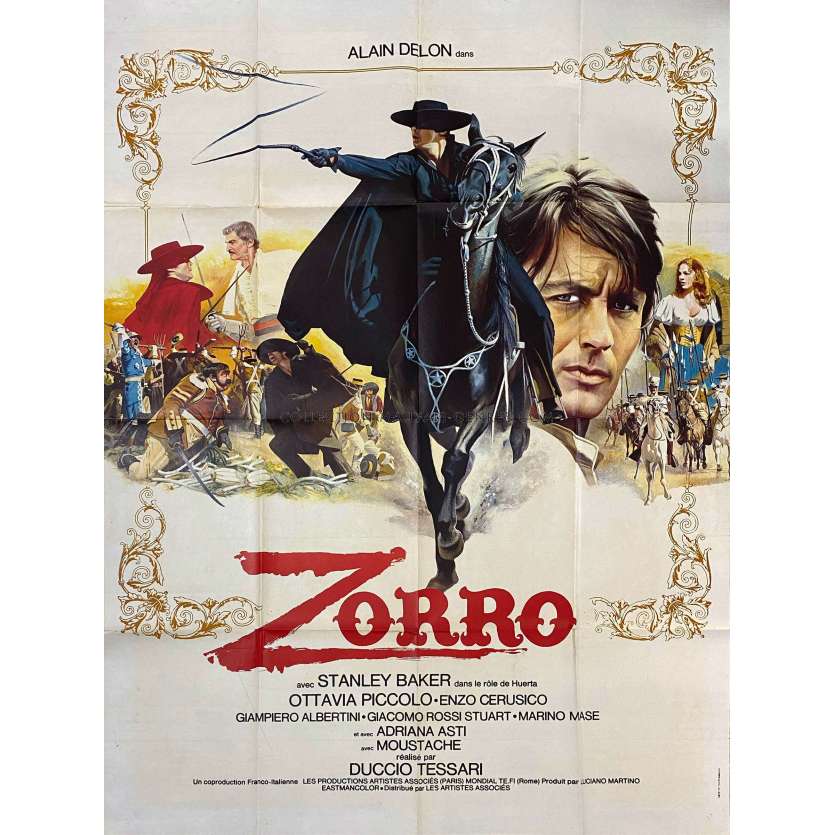 ZORRO Original Movie Poster- 47x63 in. - 1975 - Alain Delon, Duccio Tessari
