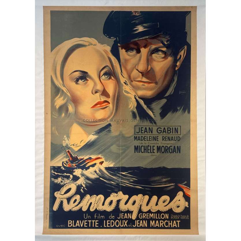 REMORQUES Affiche de film entoilée- 80x120 cm. - 1941/R1947 - Jean Gabin, Jean Grémillon
