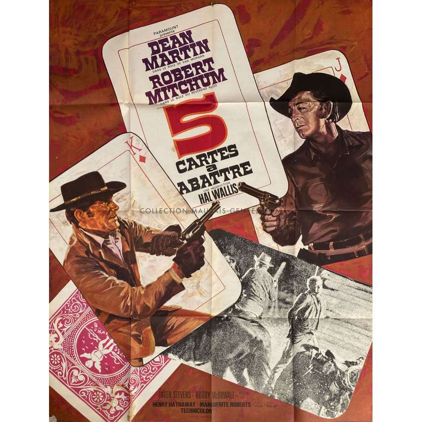 5 CARTES A ABATTRE Affiche de film- 120x160 cm. - 1968 - Robert Mitchum, Henry Hathaway