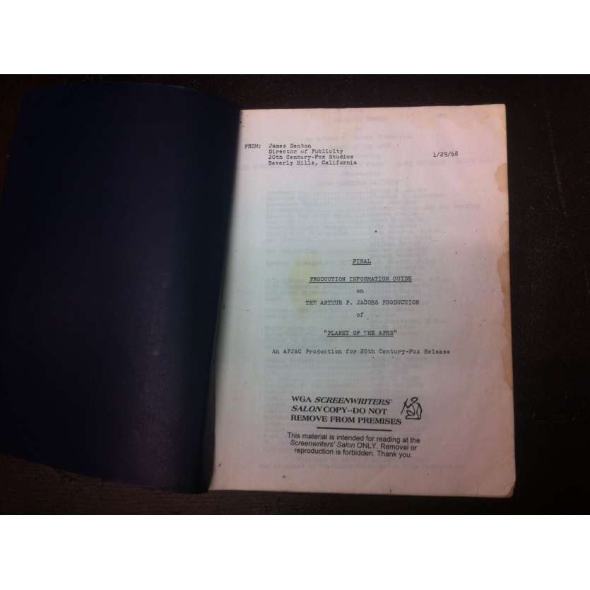 LA PLANETE DES SINGES Scénario WGA '68 Planet of the Apes Vintage Script