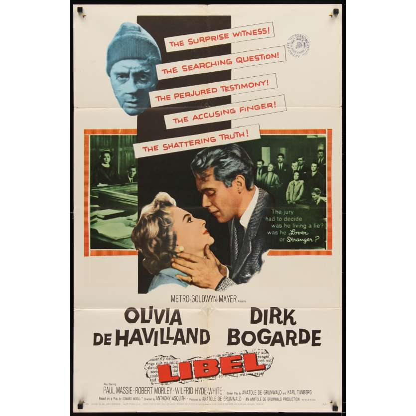 LIBEL Affiche Originale US '59 Dirk Bogarde, Olivia de Havilland Movie poster