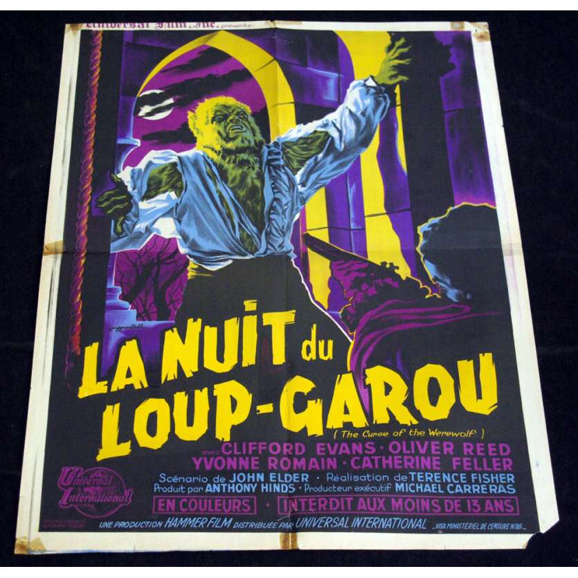 NUIT DU LOUP GAROU Affiche 60x80 FR '61 Oliver Reed Hammer Films Movie Poster