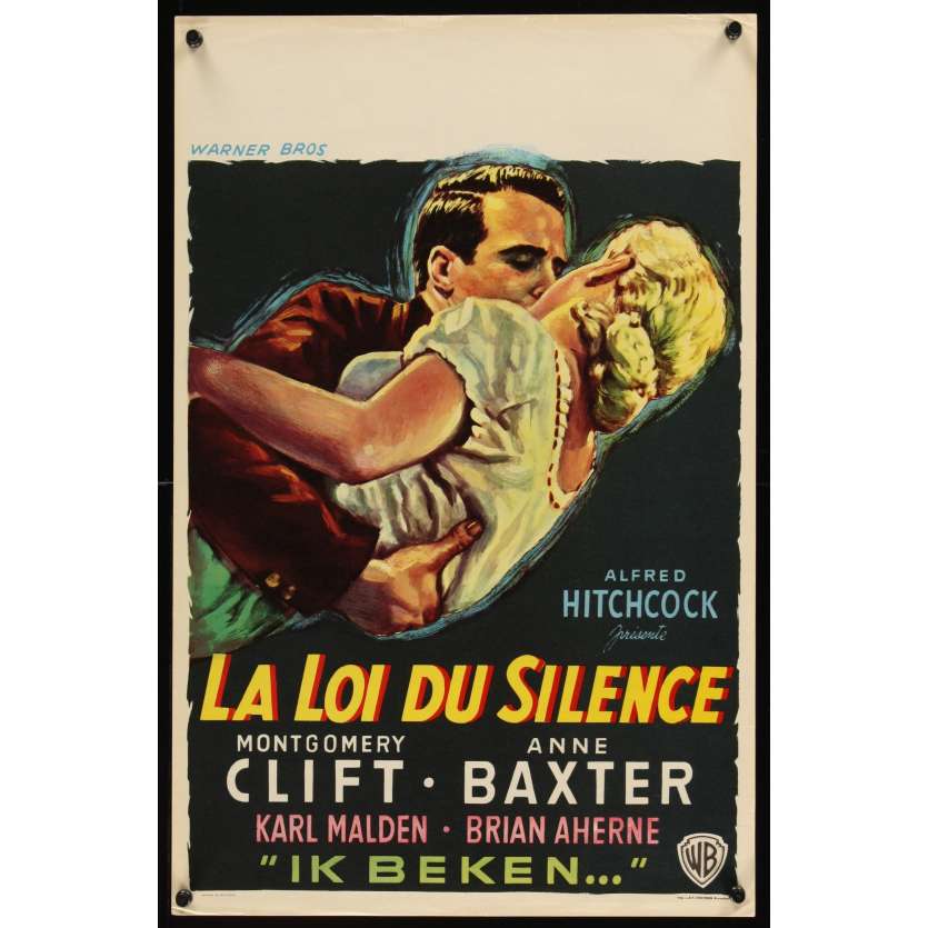 LOI DU SILENCE Affiche Belge '53 Alfred Hitchcock, Montgomery Clift & Anne Baxter