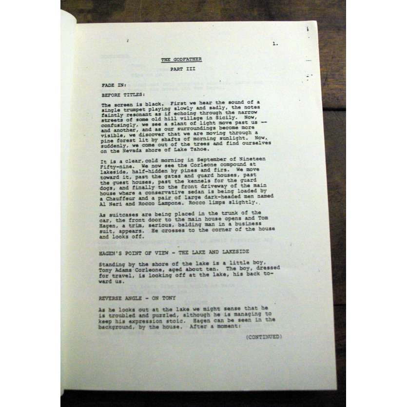 PARRAIN III Scénario de production '79 F.F. Coppola, Al Pacino, Andy Garcia Movie Script