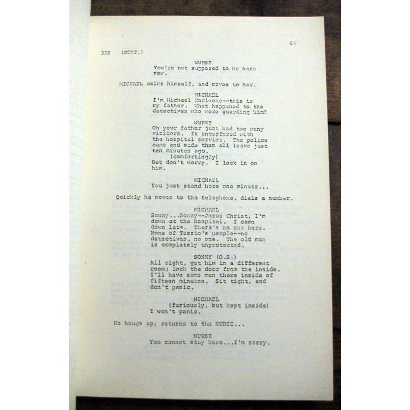 PARRAIN Scénario de production '71 F.F. Coppola, Marlon Brando, Al Pacino Movie Script