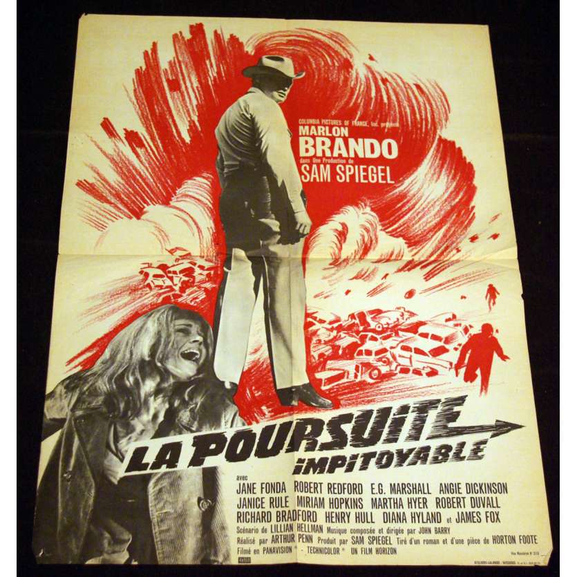 POURSUITE IMPITOYABLE Affiche 60x80 FR '66 Marlon Brando, Robert Redford, Movie Poster