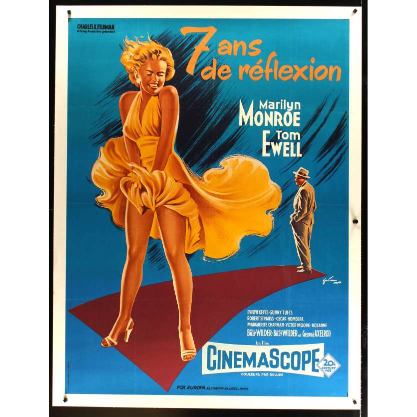 7 ANS DE REFLEXION Affiche de Film Entoilée 120x160 - R1970 - Marilyn Monroe, Billy Wilder