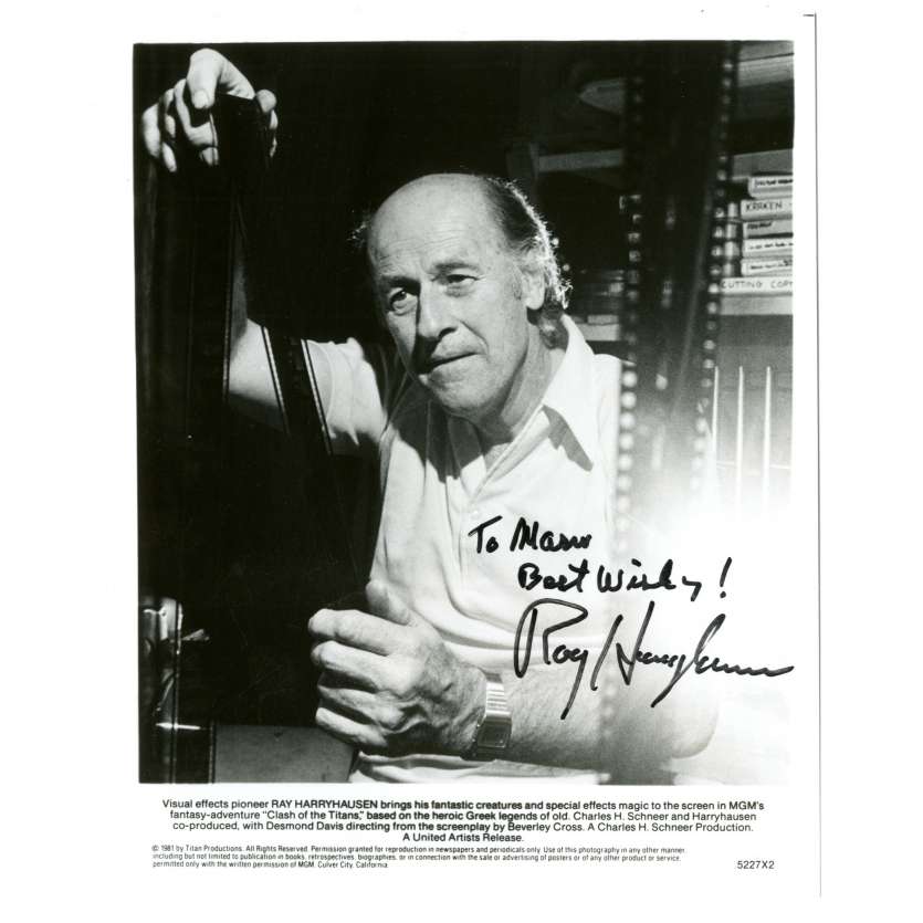 RAY HARRYHAUSEN Photo signée 20x25 - 1980 - Choc des titans