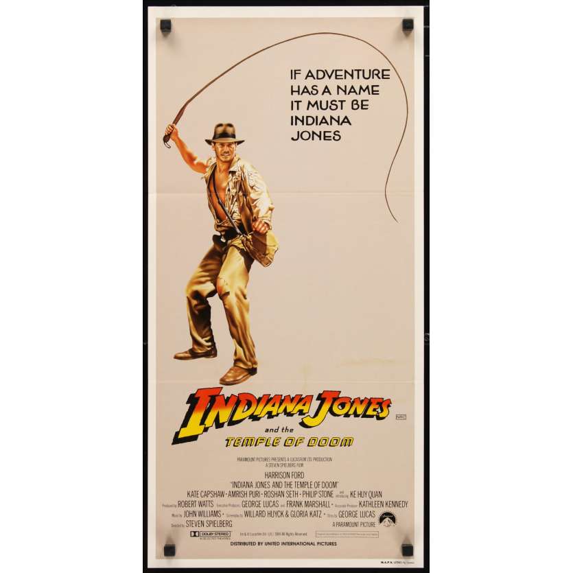 INDIANA JONES AND THE TEMPLE OF DOOM Australian Movie Poster 2 14x27- 1984 - Steven Spielberg, Harrison Ford