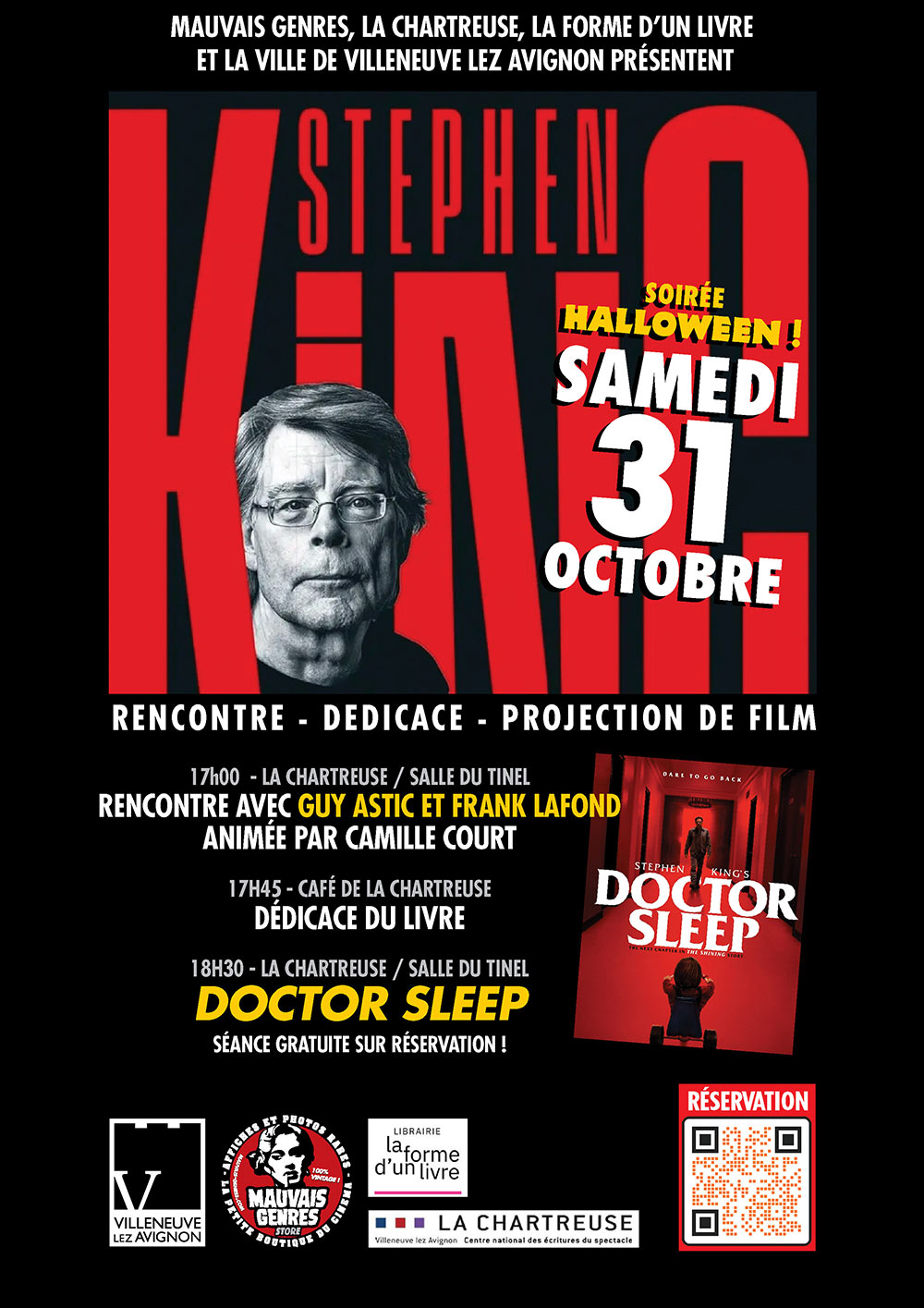 Soirée Stephen king à Villeneuve Lez Avignon pour Halloween